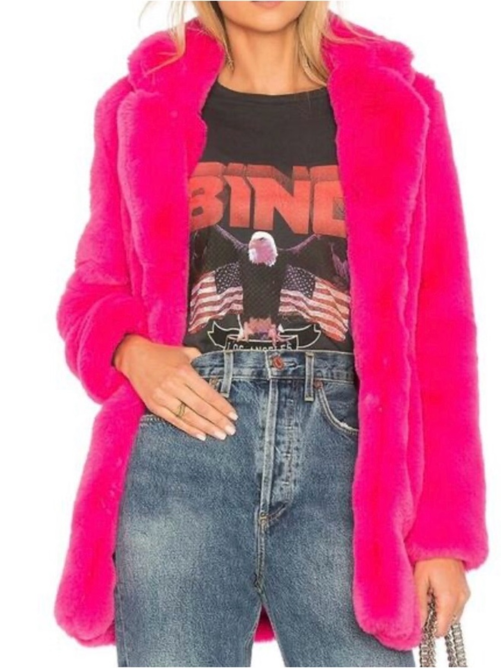 MAJORELLE Hot Pink Faux Fur Coat Jacket Statement Revolve Style